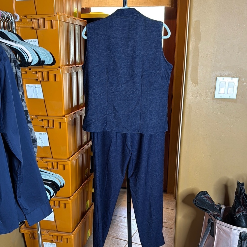 Vintage Indulgence Indigo Blue Jean Vest Pantsuit Size Large - Picture 8 of 13